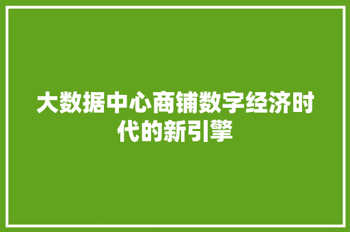 大数据中心商铺数字经济时代的新引擎