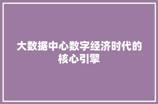 大数据中心数字经济时代的核心引擎