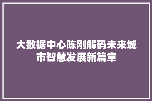 大数据中心陈刚解码未来城市智慧发展新篇章