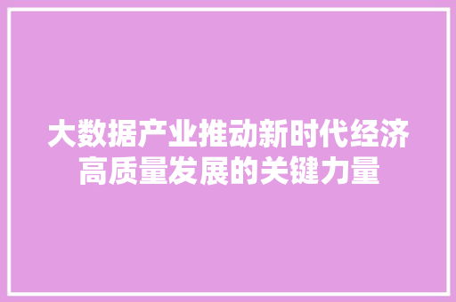 大数据产业推动新时代经济高质量发展的关键力量