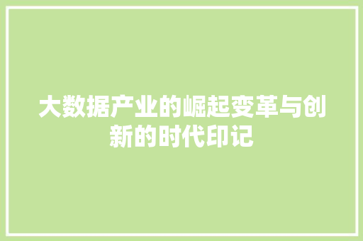 大数据产业的崛起变革与创新的时代印记