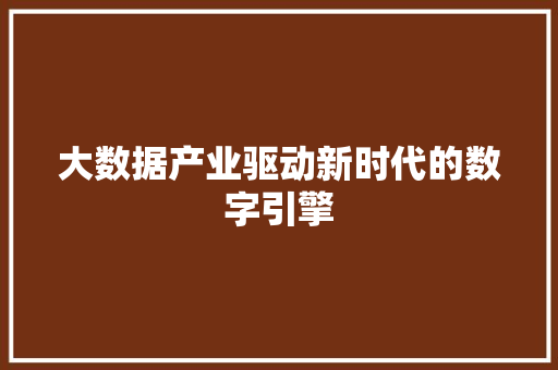 大数据产业驱动新时代的数字引擎