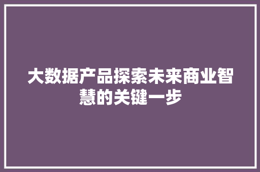 大数据产品探索未来商业智慧的关键一步
