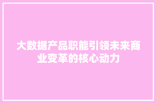 大数据产品职能引领未来商业变革的核心动力