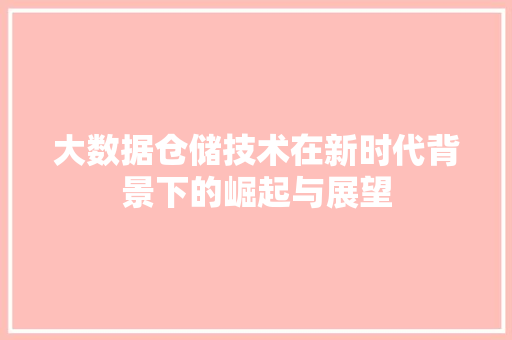 大数据仓储技术在新时代背景下的崛起与展望