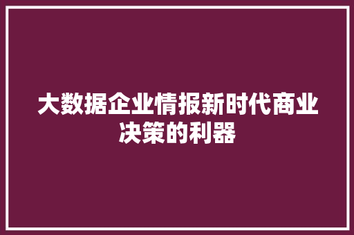 大数据企业情报新时代商业决策的利器
