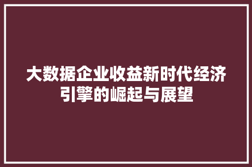 大数据企业收益新时代经济引擎的崛起与展望