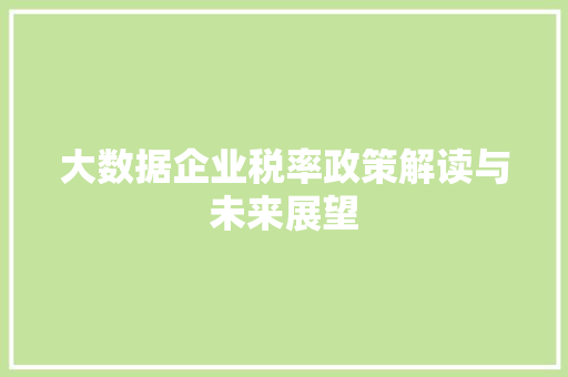 大数据企业税率政策解读与未来展望