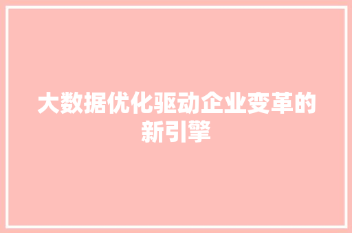 大数据优化驱动企业变革的新引擎