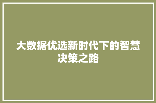 大数据优选新时代下的智慧决策之路
