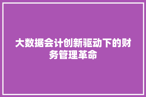 大数据会计创新驱动下的财务管理革命