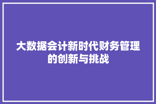 大数据会计新时代财务管理的创新与挑战