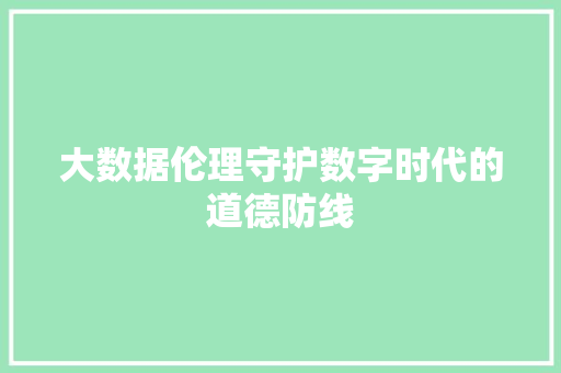 大数据伦理守护数字时代的道德防线