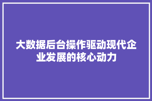 大数据后台操作驱动现代企业发展的核心动力