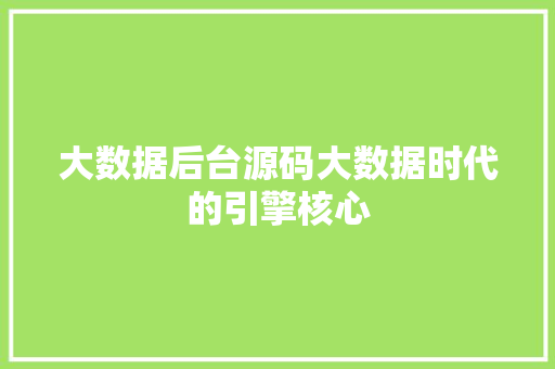 大数据后台源码大数据时代的引擎核心