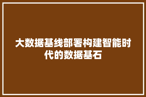 大数据基线部署构建智能时代的数据基石 建站教程