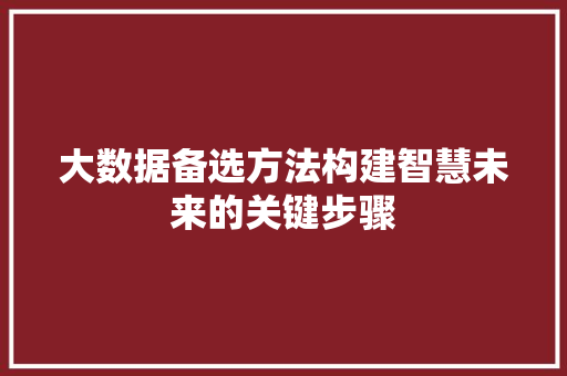 大数据备选方法构建智慧未来的关键步骤