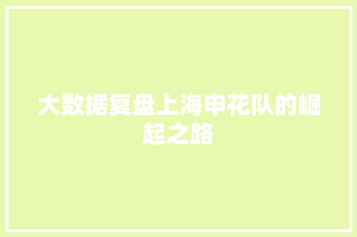 大数据复盘上海申花队的崛起之路