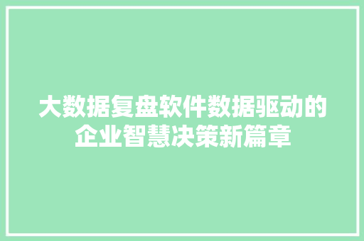 大数据复盘软件数据驱动的企业智慧决策新篇章