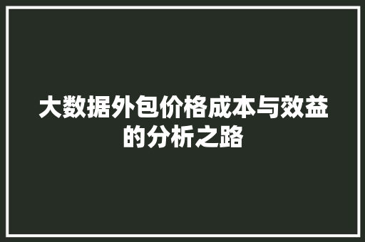 大数据外包价格成本与效益的分析之路