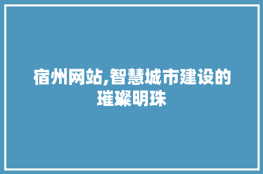 宿州网站,智慧城市建设的璀璨明珠
