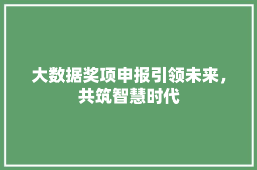 大数据奖项申报引领未来，共筑智慧时代