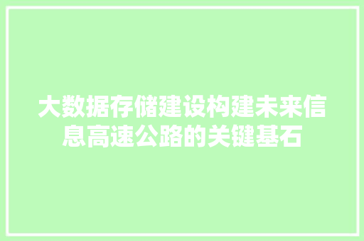大数据存储建设构建未来信息高速公路的关键基石