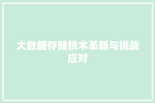 大数据存储技术革新与挑战应对
