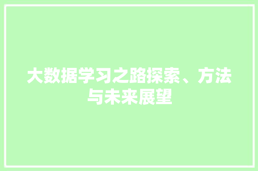 大数据学习之路探索、方法与未来展望