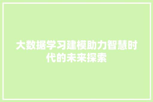 大数据学习建模助力智慧时代的未来探索