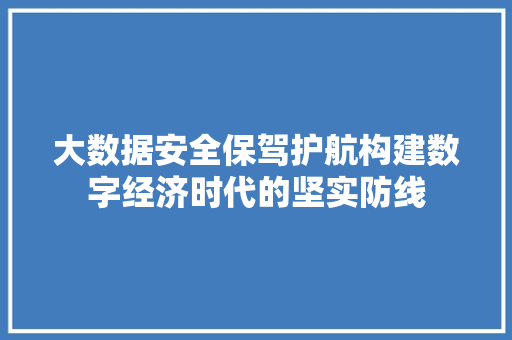 大数据安全保驾护航构建数字经济时代的坚实防线