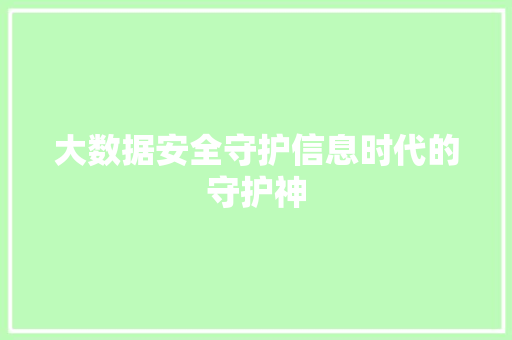 大数据安全守护信息时代的守护神