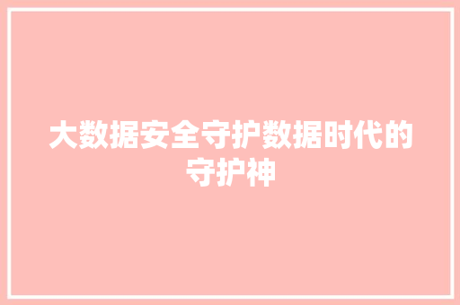 大数据安全守护数据时代的守护神