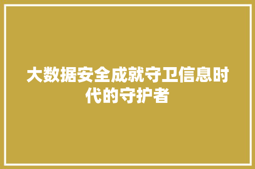 大数据安全成就守卫信息时代的守护者