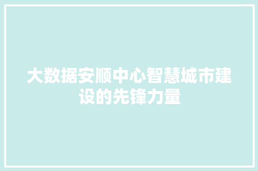 大数据安顺中心智慧城市建设的先锋力量
