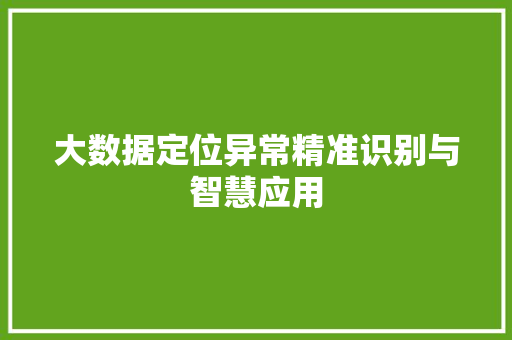 大数据定位异常精准识别与智慧应用