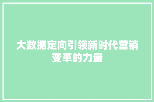 大数据定向引领新时代营销变革的力量