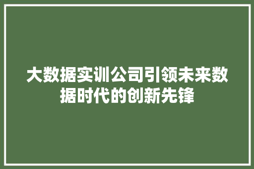 大数据实训公司引领未来数据时代的创新先锋