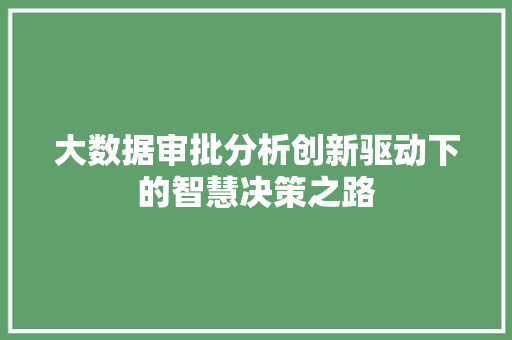 大数据审批分析创新驱动下的智慧决策之路