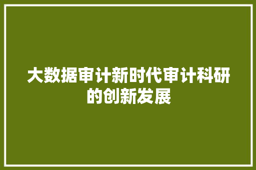 大数据审计新时代审计科研的创新发展