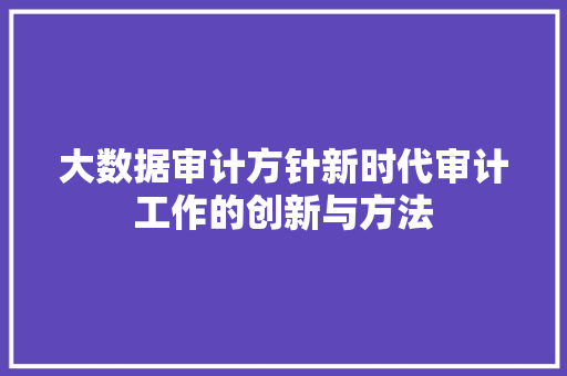 大数据审计方针新时代审计工作的创新与方法