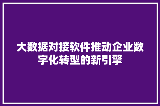 大数据对接软件推动企业数字化转型的新引擎