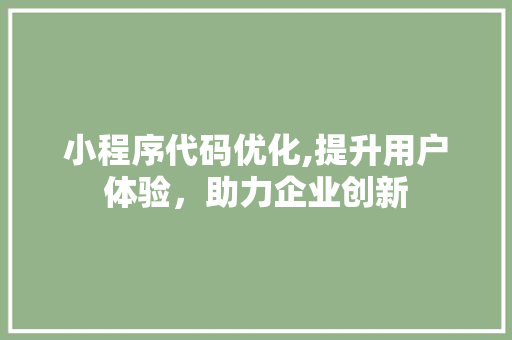 小程序代码优化,提升用户体验，助力企业创新