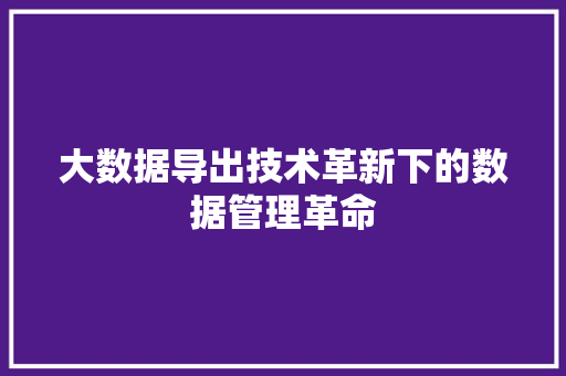 大数据导出技术革新下的数据管理革命