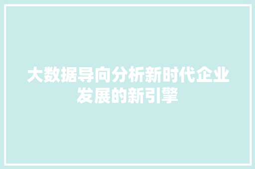 大数据导向分析新时代企业发展的新引擎