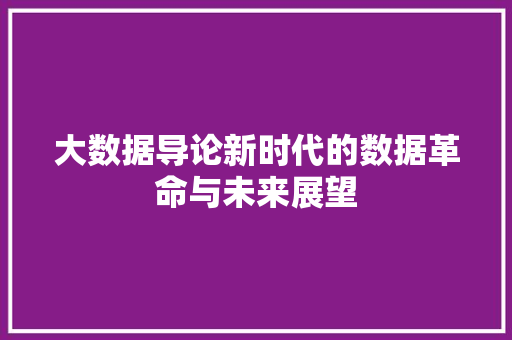 大数据导论新时代的数据革命与未来展望