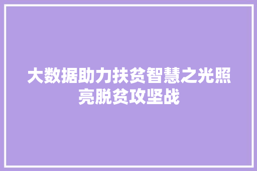 大数据助力扶贫智慧之光照亮脱贫攻坚战