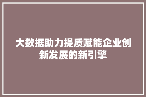 大数据助力提质赋能企业创新发展的新引擎 建站教程