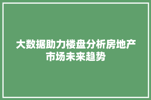 大数据助力楼盘分析房地产市场未来趋势