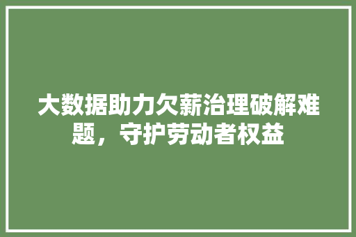 大数据助力欠薪治理破解难题，守护劳动者权益